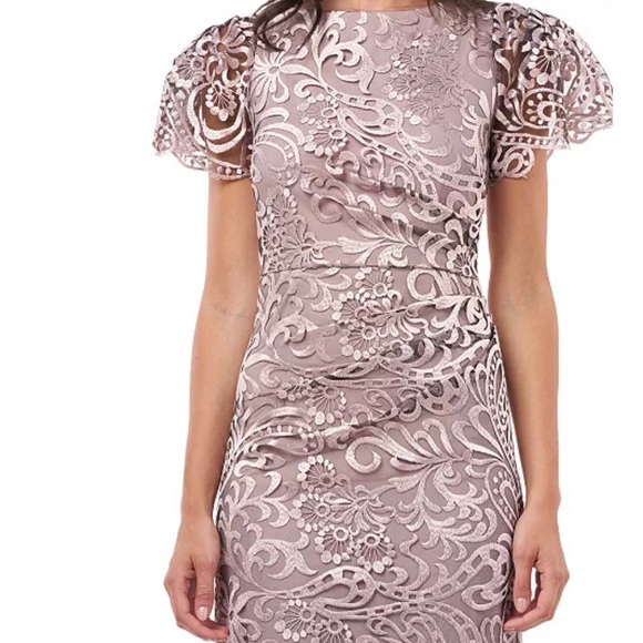 Flutter Sleeve Embroidered Gown - BLUSH with Navy Blue Lining - Picture 1 of 13